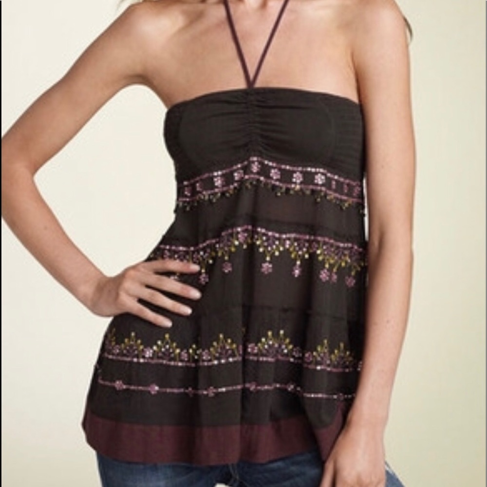 Free People Mini Mirrors Maroon Halter Top